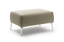 Laden Sie das Bild in den Galerie-Viewer, Leolux Mayon Hocker in Senso Leder steingrau als Freisteller mit Aluminiumfuessen

